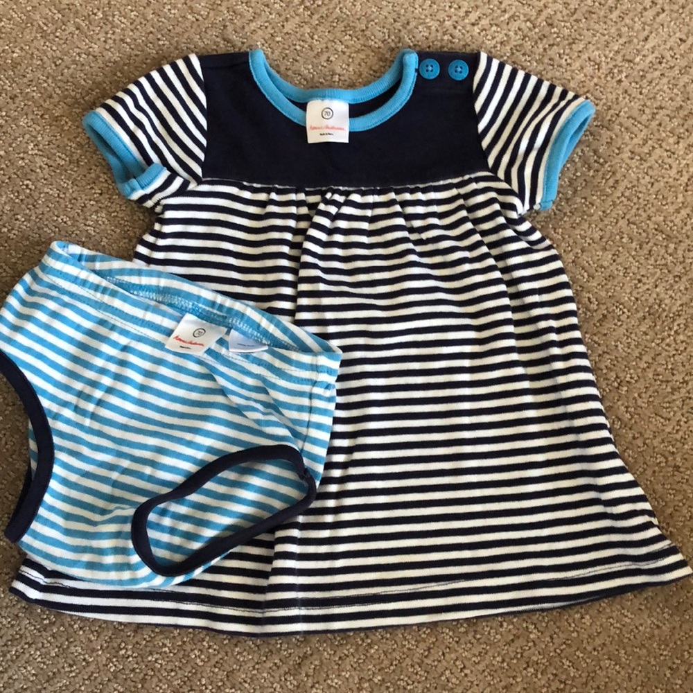 Hanna Andersson Navy Striped Dress/bloomers 70cm